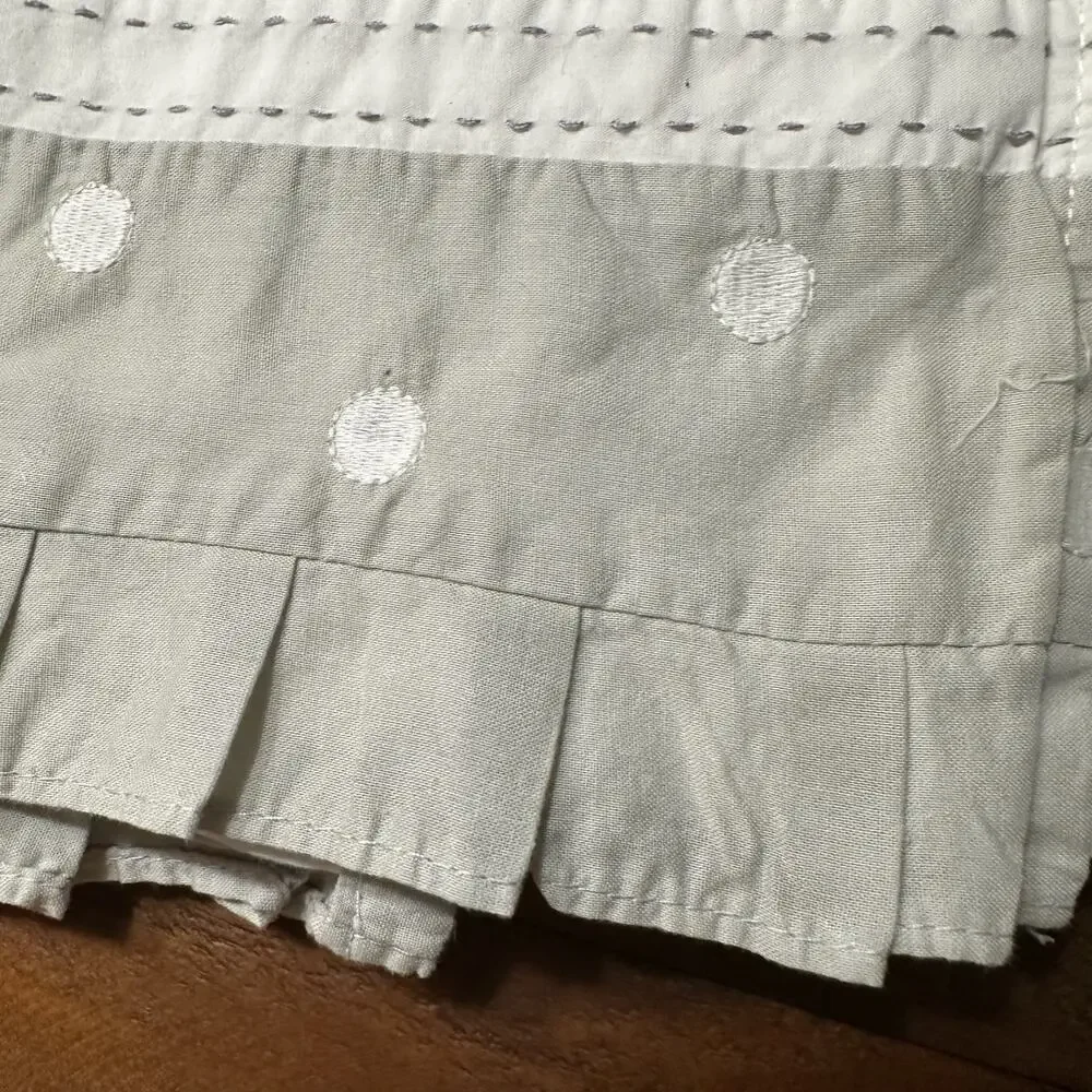 Pottery Barn Kids Gray  / White Stripe Polka Dot Crib Bed Skirt